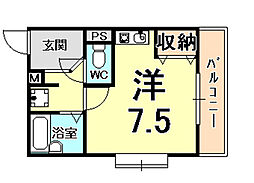 甲子園ウエスト ワンルームの間取図画像