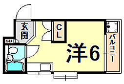 YandI甲子園 ワンルームの間取図画像