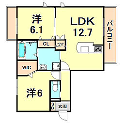 メゾンティーグル神垣 2LDKの間取図画像
