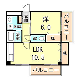 グリーンヒル門戸 1LDKの間取図画像
