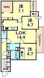ル・ブラン香櫨園 3LDKの間取図画像