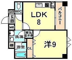 西宮アネックス 1LDKの間取図画像