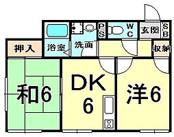 ハピネス浦風2 2DKの間取図画像