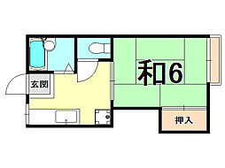 木田コーポ2 1DKの間取図画像