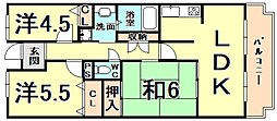 白鷹香枦園マンション 3LDKの間取図画像