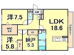 クライネフェルト 2SLDKの間取図画像