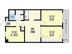 シャン堀之内 1階3LDKの間取り