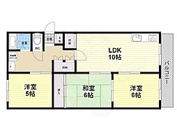 武庫之荘ガーデン 3DKの間取図画像