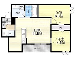 尼崎市塚口町3丁目アパート 2LDKの間取図画像