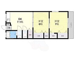 第二武庫ビューハイツ 2DKの間取図画像