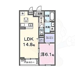 リヴァーサイドヴィラ 1LDKの間取図画像