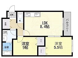 クレセル利倉東II 2LDKの間取図画像