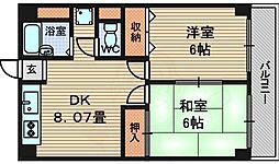 市隆ハイツ塚口 2DKの間取図画像