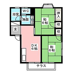 コーポラスホワイト2 2DKの間取図画像