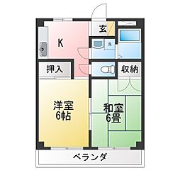 サンハイツ大熊 2Kの間取図画像