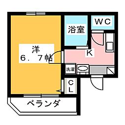 カサデエルマノス 1Kの間取図画像