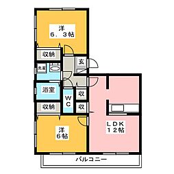 グリーンヒルズ 2LDKの間取図画像