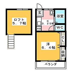 エスティープレイス2 1Kの間取図画像