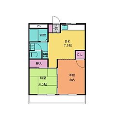 矢澤ハイツ 2DKの間取図画像