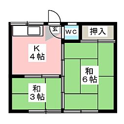 第2丸長荘 2Kの間取図画像
