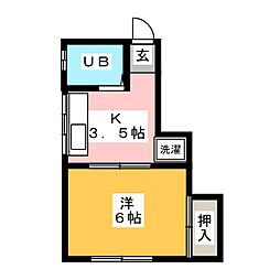 大平荘 1階1Kの間取り