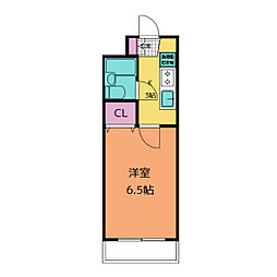 リバティハイツIII 4階1Kの間取り