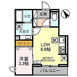 D-Sereno岡 1階1LDKの間取り