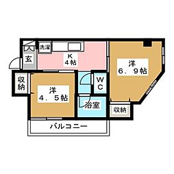 リバティハイツ3 2DKの間取図画像