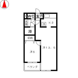 オークヴィラ 1LDKの間取図画像