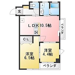 グランデ'85 2LDKの間取図画像