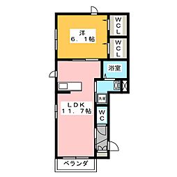 Vento Primavera I（南棟） 2階1LDKの間取り