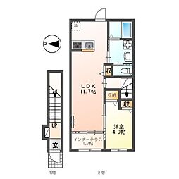 東久留米市金山町2丁目アパート 1LDKの間取図画像