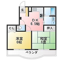 シンシアハイツ神山 2DKの間取図画像