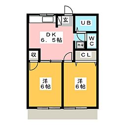 コーポ下田B棟 2DKの間取図画像