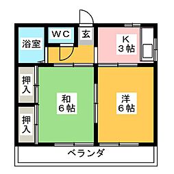 中島コーポ 2Kの間取図画像