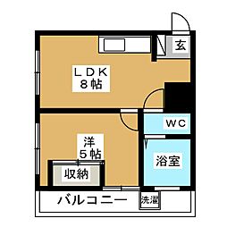 サマリヤマンション 4階1LDKの間取り