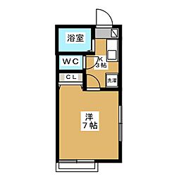 K2ハイム 1Kの間取図画像