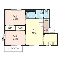 ルミエールB 2階2LDKの間取り