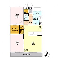 ポッソヴィラージュ1 2LDKの間取図画像