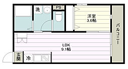 リブコート諏訪町 1LDKの間取図画像