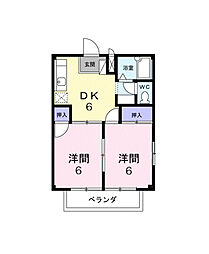 ハイム武蔵野A 2DKの間取図画像