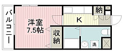 カーサ・フェリーチェ2 1Kの間取図画像