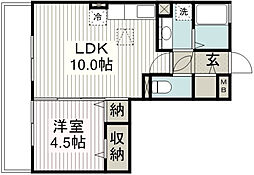 カルチェB 1LDKの間取図画像