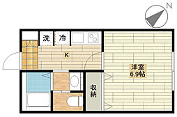 Ｏａｋ川越新河岸 2階1Kの間取り