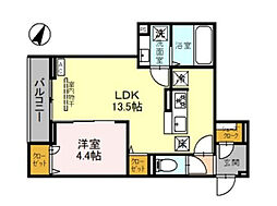 D-Sereno上福岡 2階1LDKの間取り