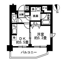 ネベル鶴瀬 2階1DKの間取り