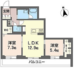グランレール 2LDKの間取図画像
