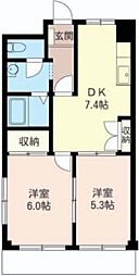 ウエストヒル 2DKの間取図画像