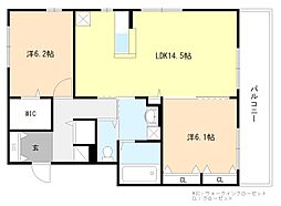 メゾン　ブランシュ 2階2LDKの間取り
