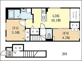 （仮称）久御山町佐古内屋敷新築アパートA棟 201 ｜ 京都府久世郡久御山町佐古内屋敷58、59の一部（賃貸アパート1LDK・2階・55.66㎡） その2